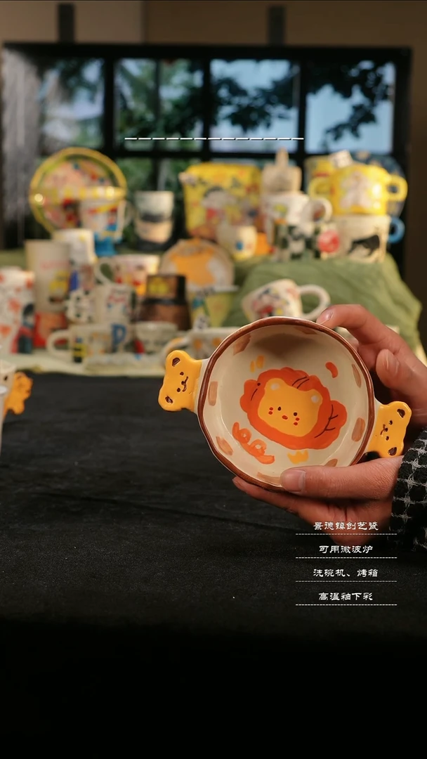 【闪购商品】摆件亲工手绘陶瓷-饼干熊宝宝碗