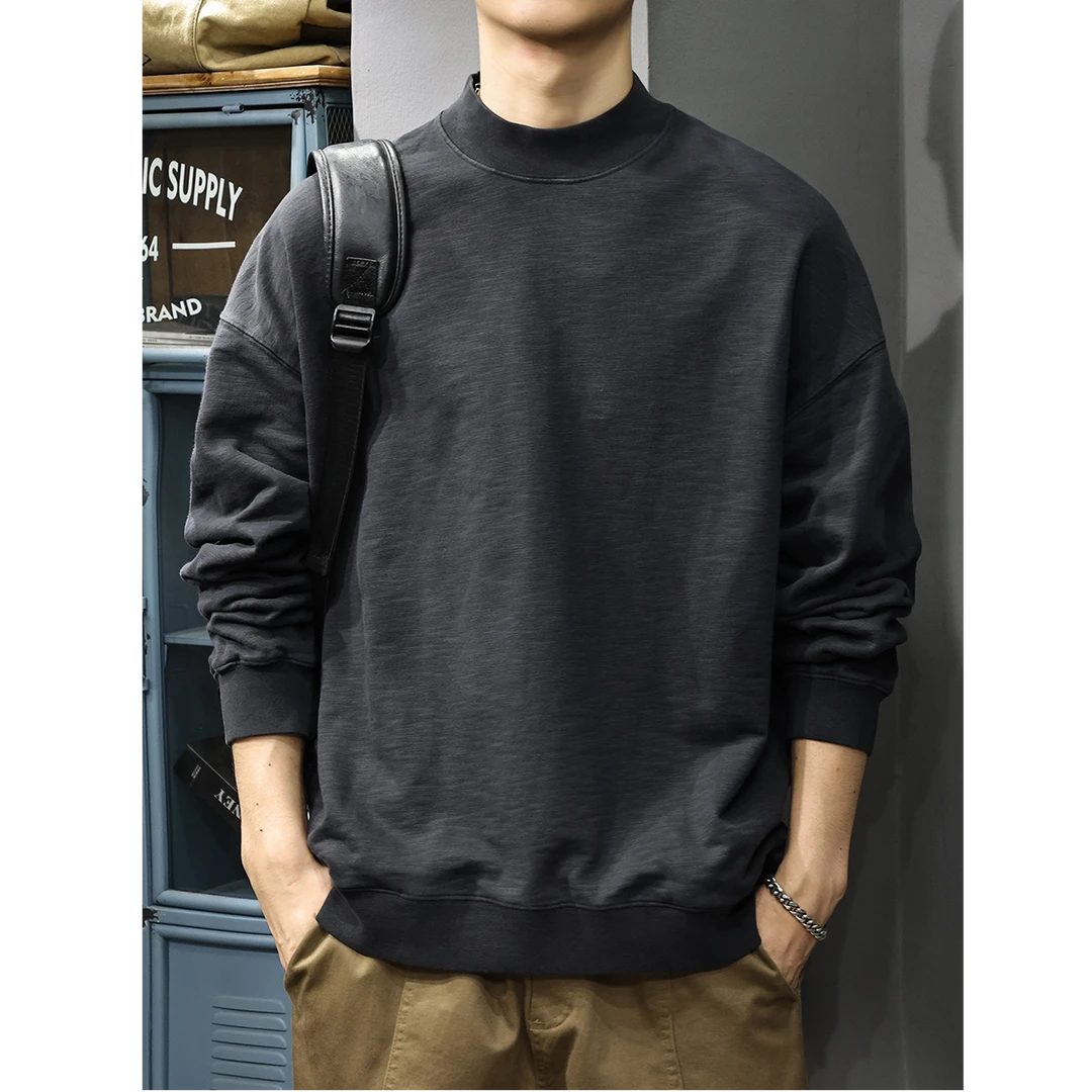 ECLONIAFON/埃卢涅芬春秋季竹节棉男卫衣潮牌春秋宽松百搭打底衫