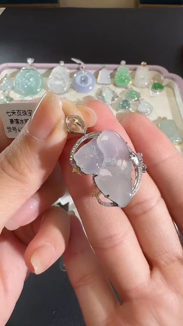 吊坠(不含链)18K金镶嵌翡翠【源头工厂】钻石镶嵌
