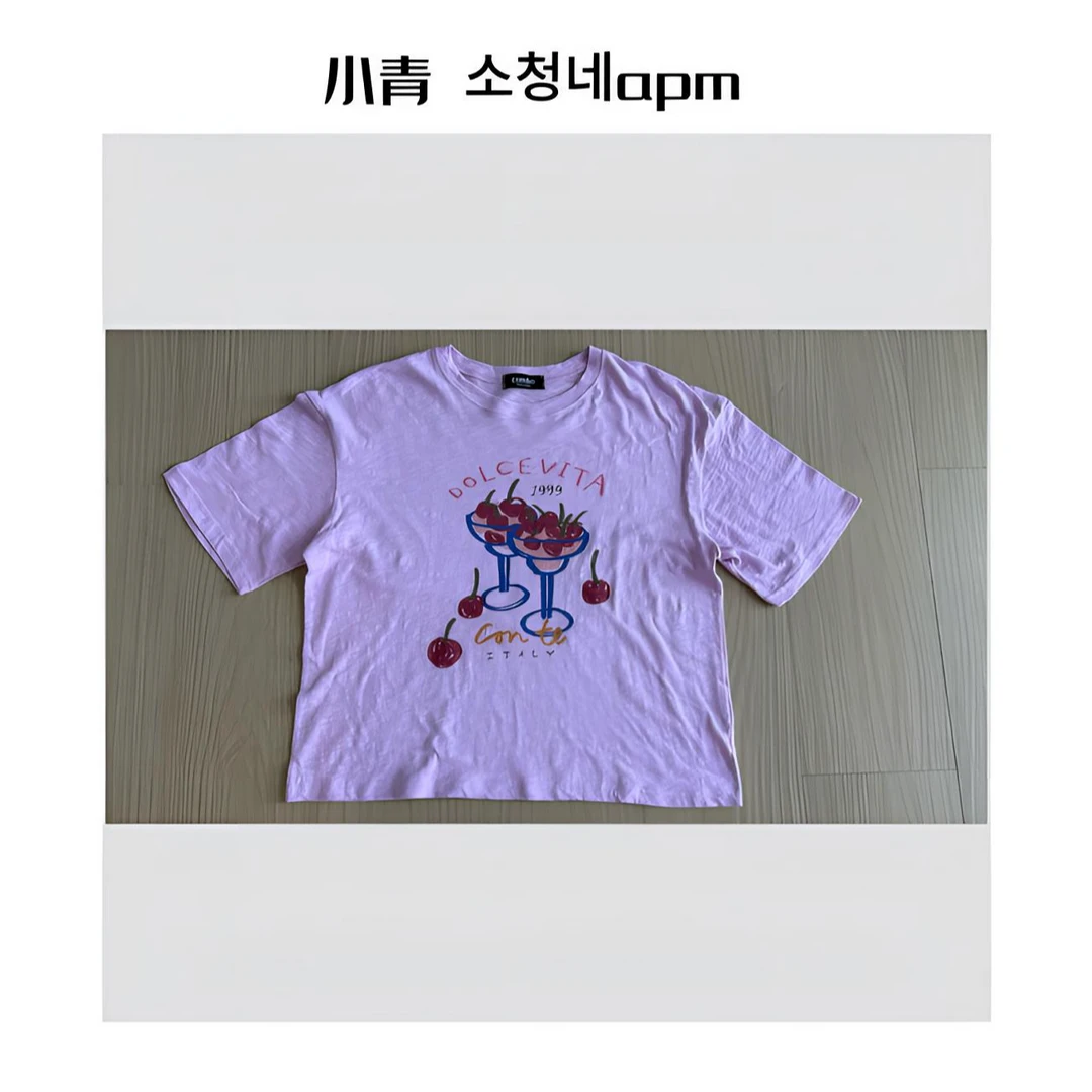 韩国东大门 COM/酒杯樱桃字母T恤
