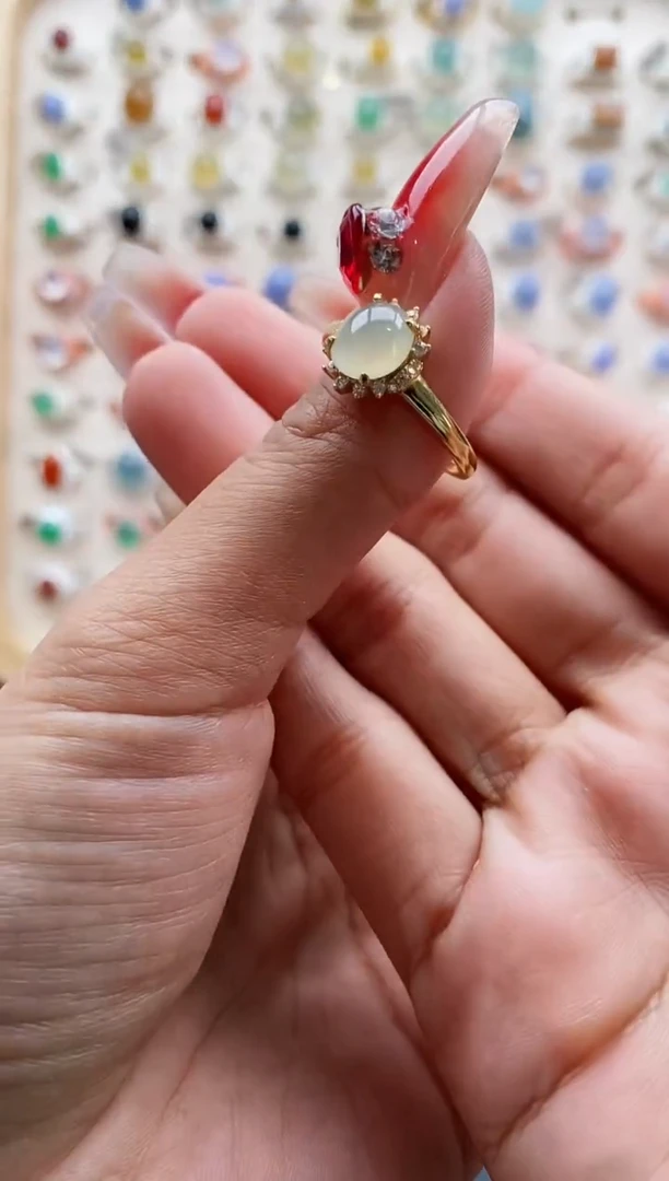 【闪购商品】翡翠戒指银S925镶嵌缅甸天然A货翡翠222 10+2