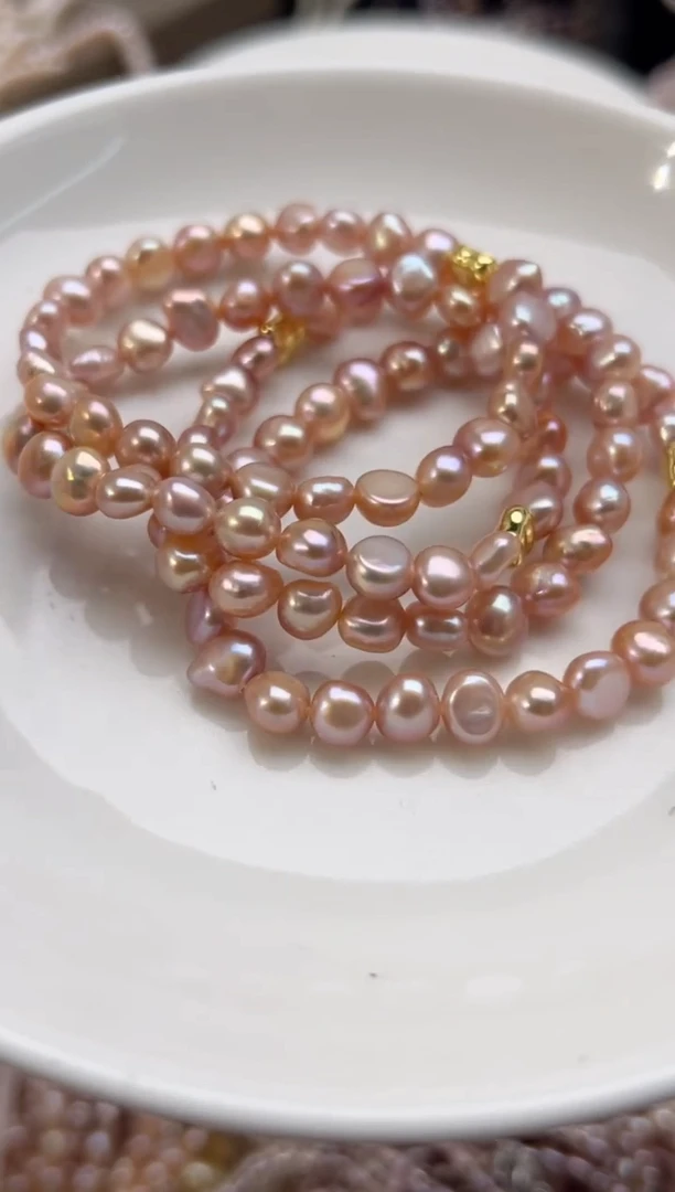 未镶嵌淡水珍珠福利强光*珍珠手链（无核7mm+）粉色