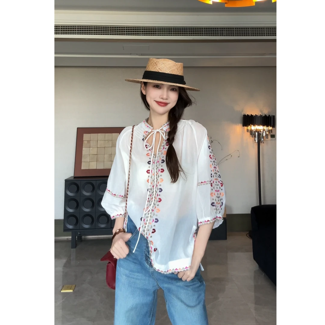 AILUO/艾珞芝芝【敦煌绮梦】莱赛尔复古民族风流线感刺绣上衣