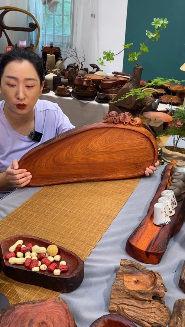 缅甸花梨木排水茶盘56-25-4