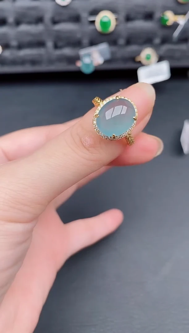 银S925镶嵌戒指翡翠天然a货翡翠249