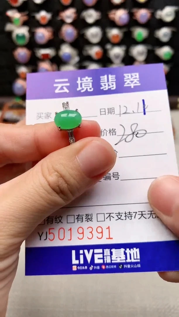 银S925镶嵌戒指翡翠9391