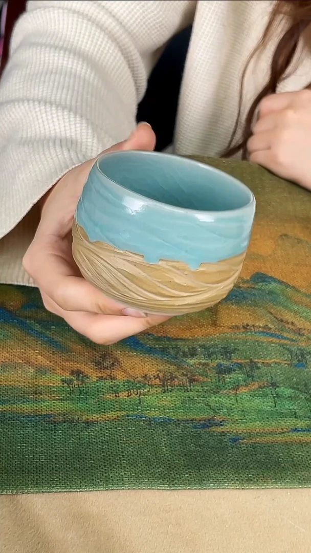 杯子瓷孙现锋 仿古天青釉  大创意杯