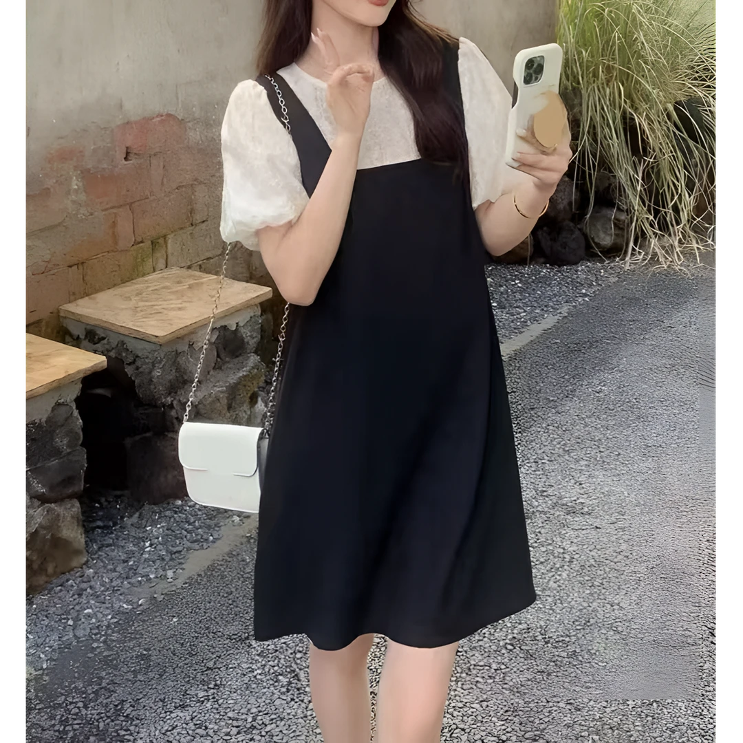 【源源家】2025新款女装时尚百搭潮流气质轻奢洋气假两件连衣裙