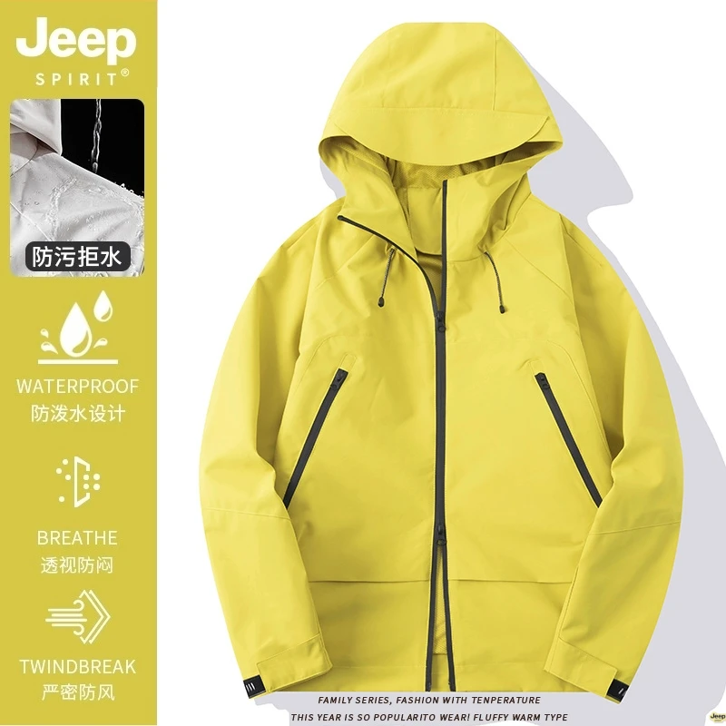 Jeep吉普男女同款冲锋衣情侣连帽外套防风防水透气