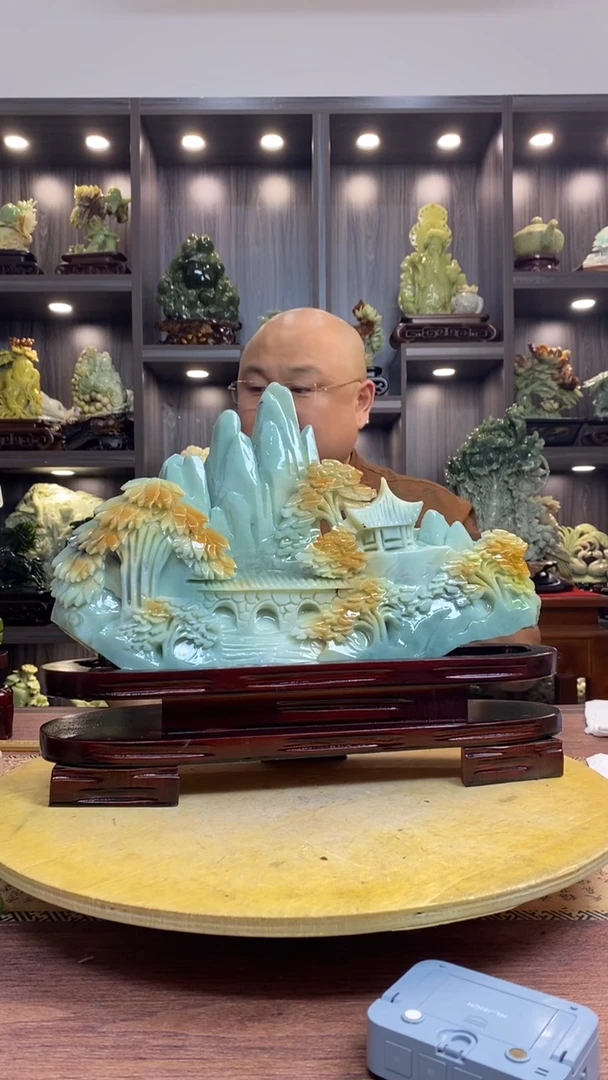 玉蓝***8玉岫岩料手工雕刻摆件居家装饰送礼一物一图