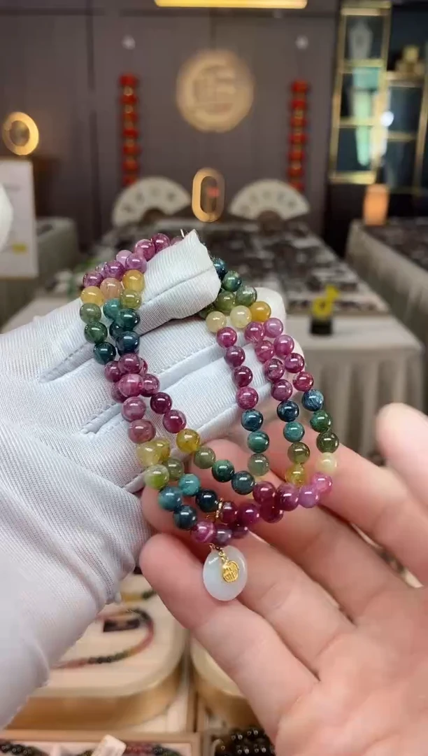 未镶嵌老矿碧玺彩虹三圈手串5mm+碧玺xion多样性发一条