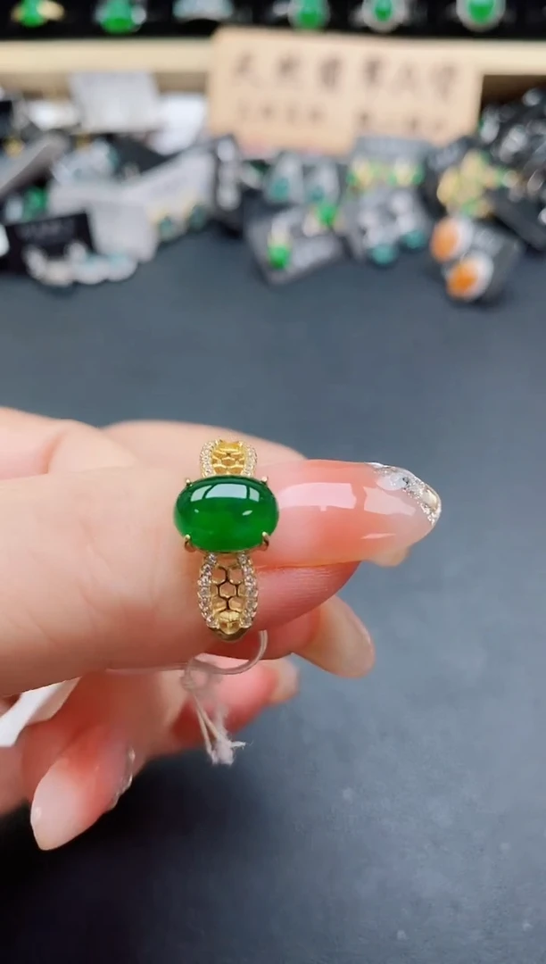 银S925镶嵌戒指翡翠1