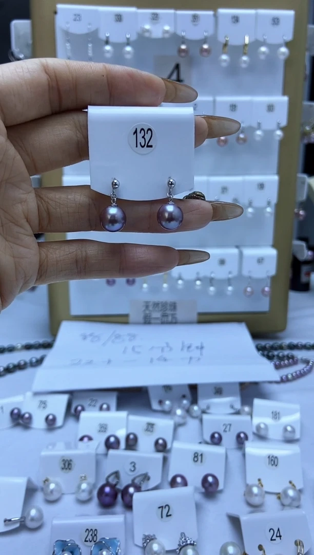 银S925镶嵌耳饰淡水珍珠132