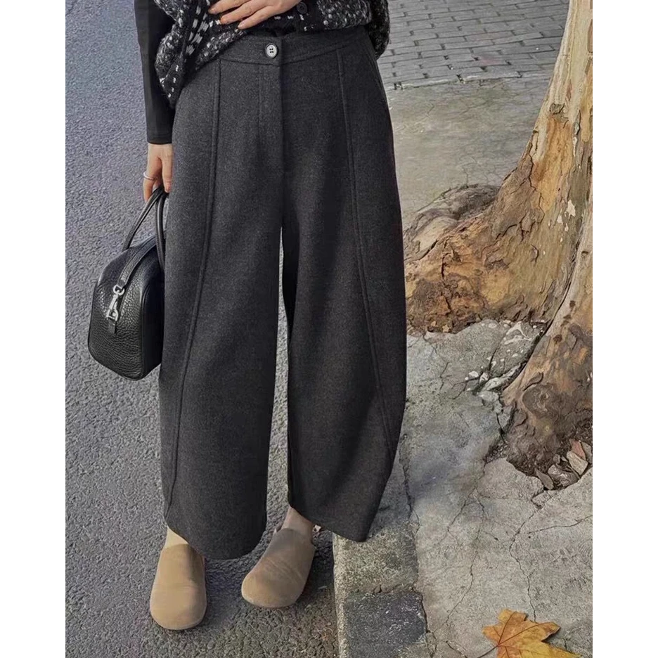 【褚培培自制】CHUPEIPEI/秋冬加绒羊毛高腰窄腿直筒九分休闲裤女
