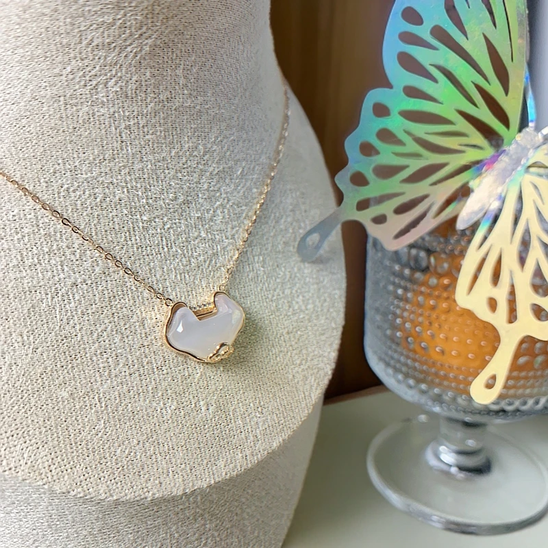 坠链均925银石英石（处理） 镶嵌金精致锁骨链平安锁足银项链