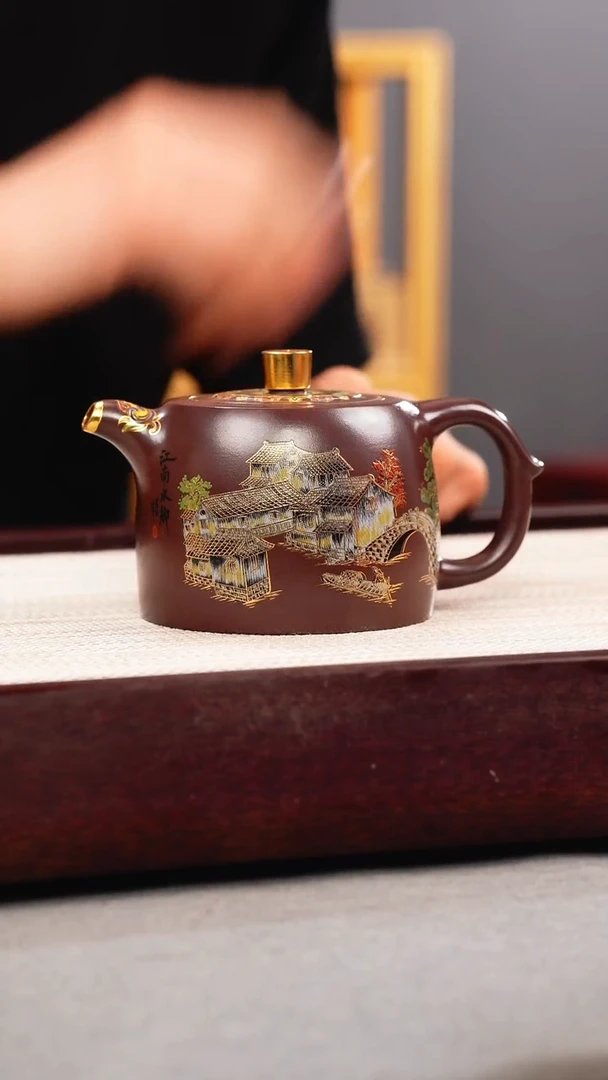 茶壶紫砂石红 井栏 忆江南珐琅彩