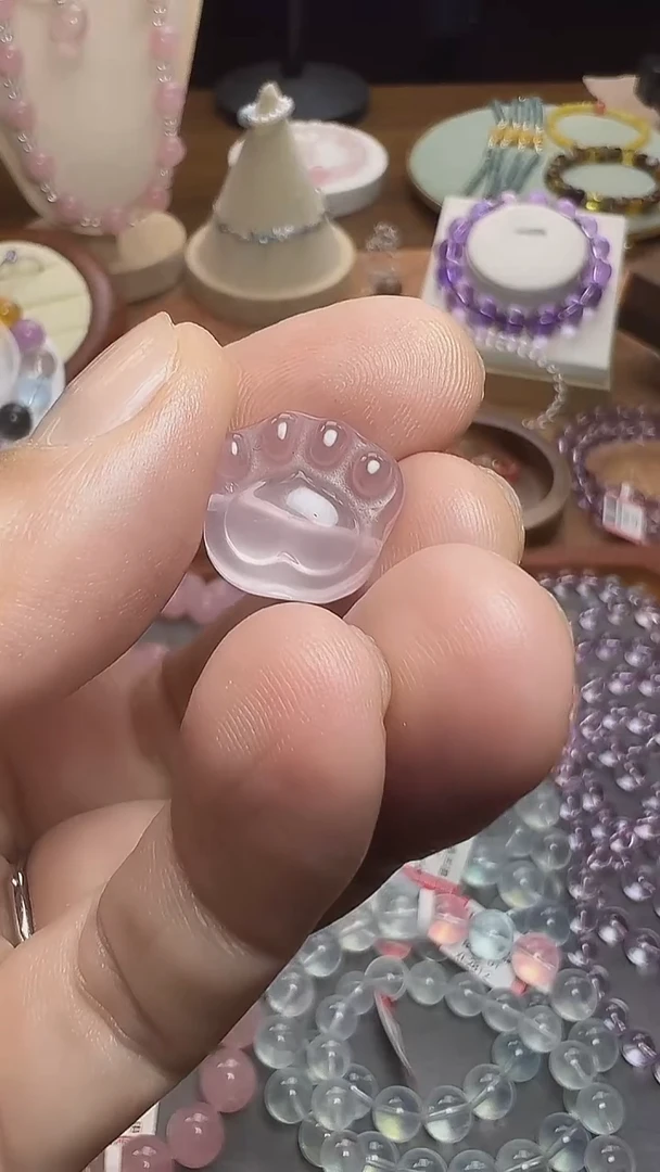 未镶嵌珠宝半成品水晶【散珠】天然莫桑比克粉水晶猫爪单珠