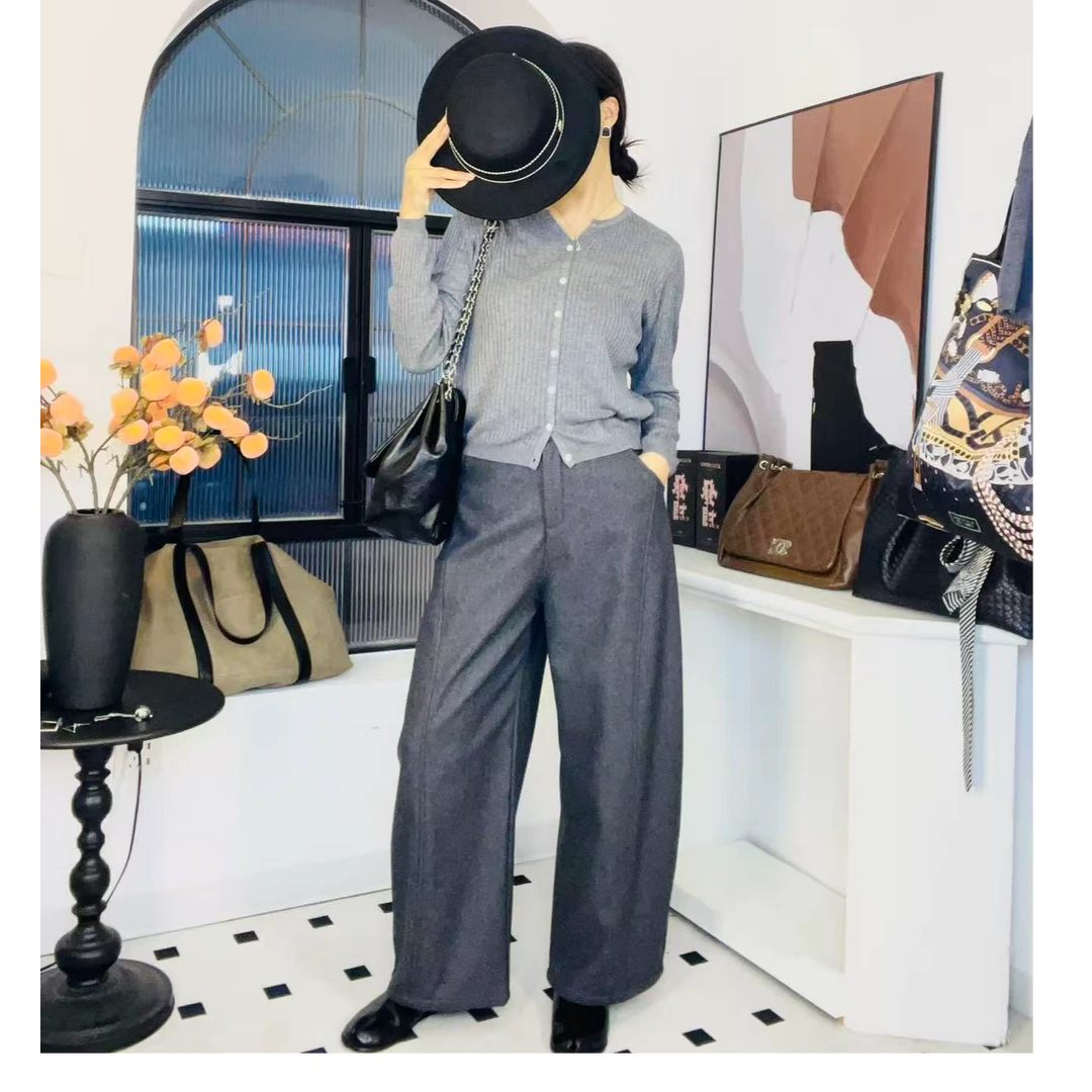 2169款45梭织料羊毛裤阔腿小弯刀裤常规版加长版加绒裤气质百搭