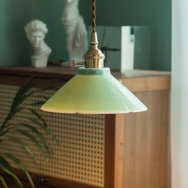 仿古龙泉青瓷陶瓷吊灯 复古茶室茶台民宿新中式床头餐厅创意吊灯