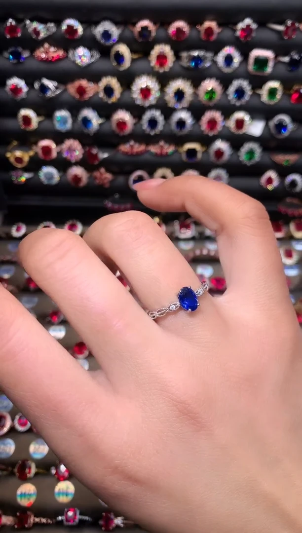 【闪购商品】蓝宝石戒指银S925镶嵌57