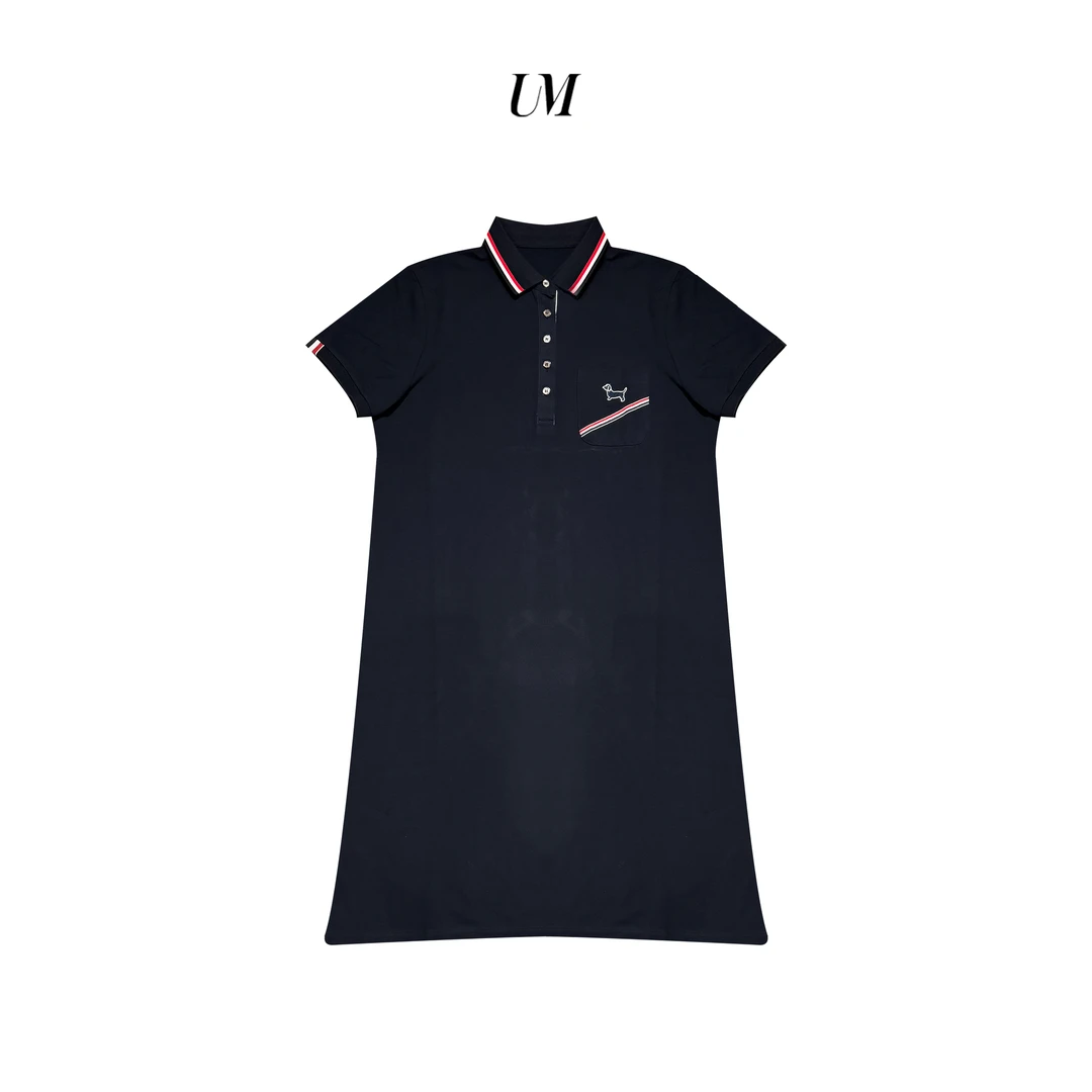 【U.M】狗子翻领刺绣短袖显瘦连衣裙