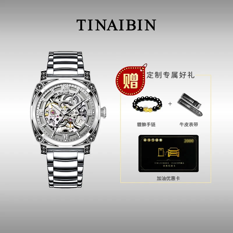 全新 瑞士TINAIBIN 理查德系列 高奢机械表赠手串皮带油优惠卡lmt