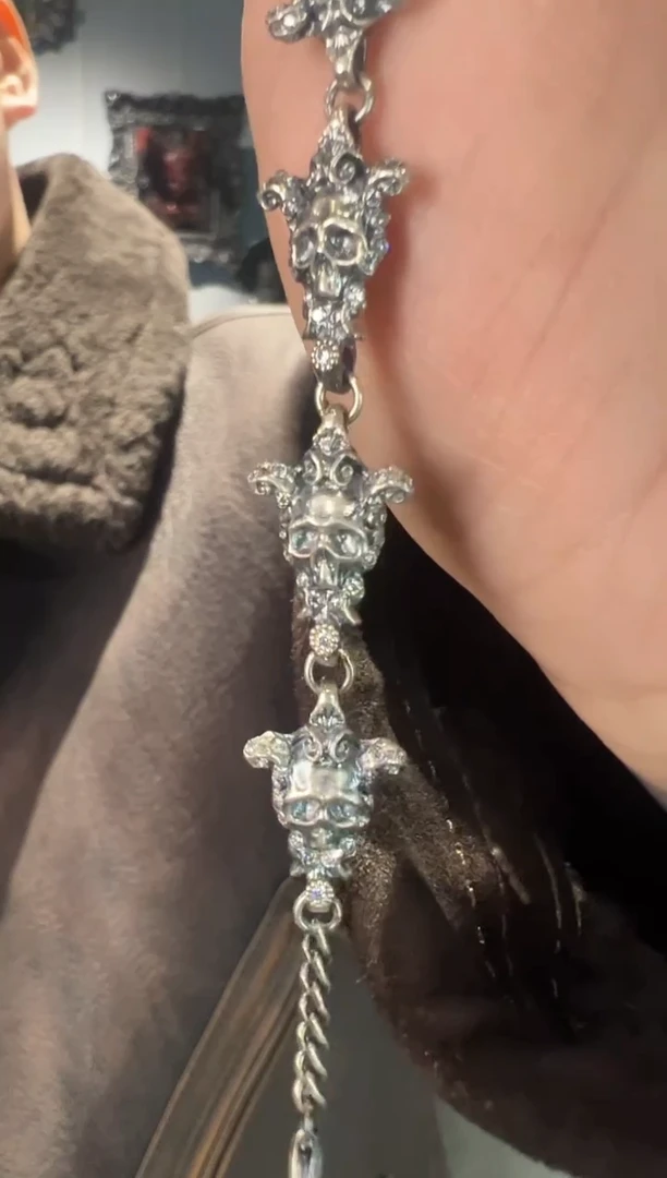 无吊坠925银骷髅手链