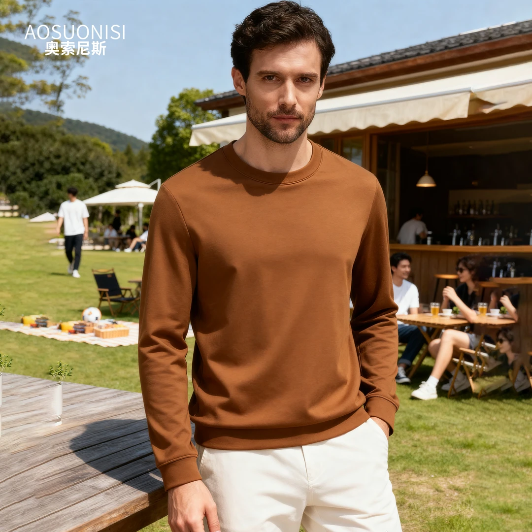 AOSUONISI/奥索尼斯莫代尔秋冬季简约圆领休闲百搭时尚男士卫衣