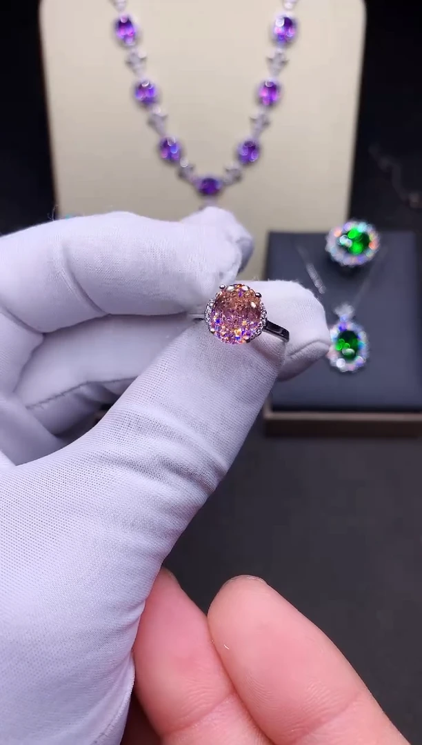 银S925镶嵌戒指双色碧玺粉