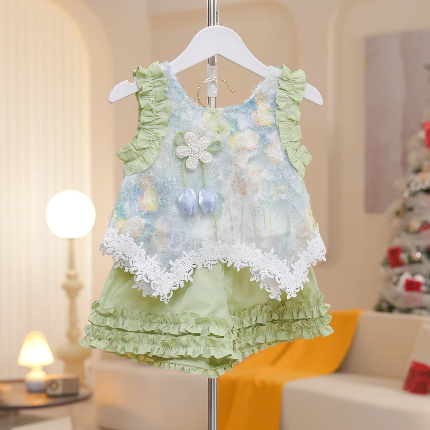 【绿野仙踪】女童夏蕾丝中国风裙子女宝套装A字裙绣花连衣裙SA3136