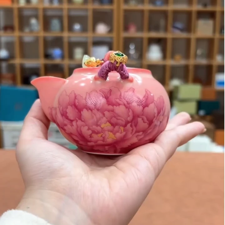 G2250-粉汝猪油冻牡丹花手抓壶CY