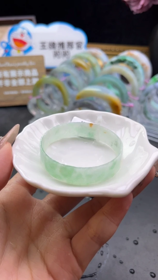 未镶嵌手镯定制翡翠51-52绿底洒金「定制不退不换」