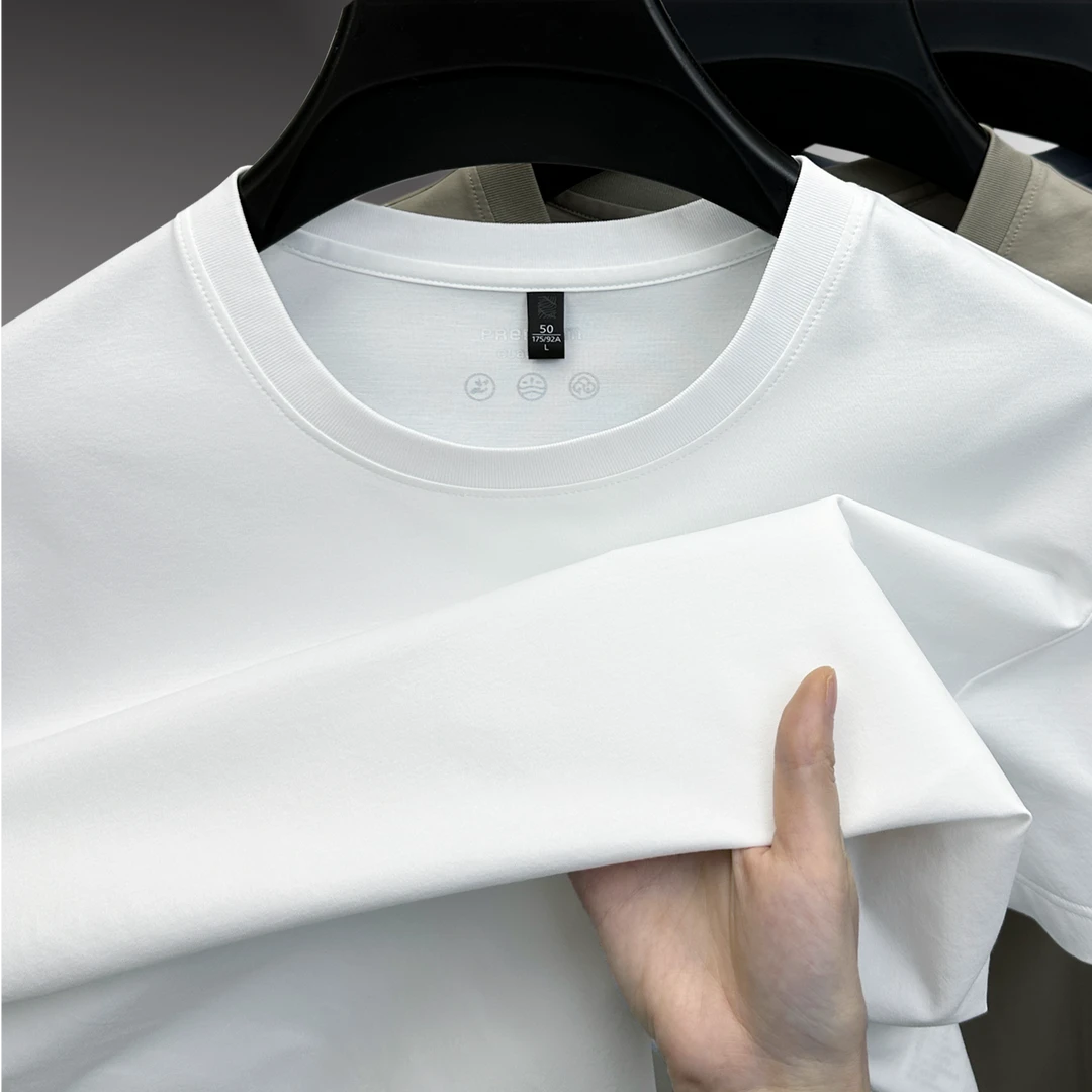 John Bunni高品质冰丝短袖t恤男士夏季新款圆领休闲百搭纯色上衣