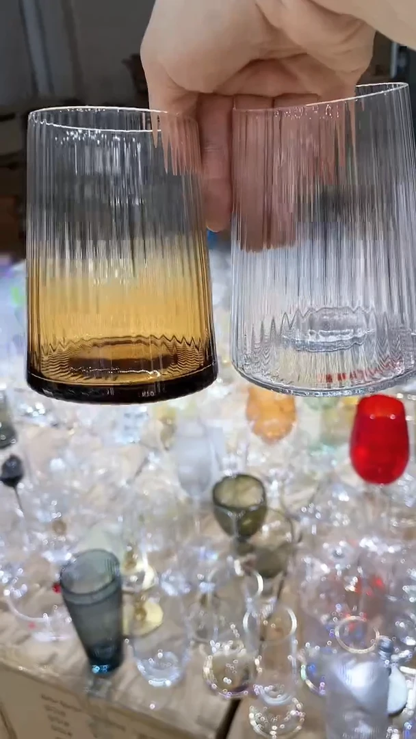 【闪购商品】水晶玻璃2只不同款竖棱水杯薄的