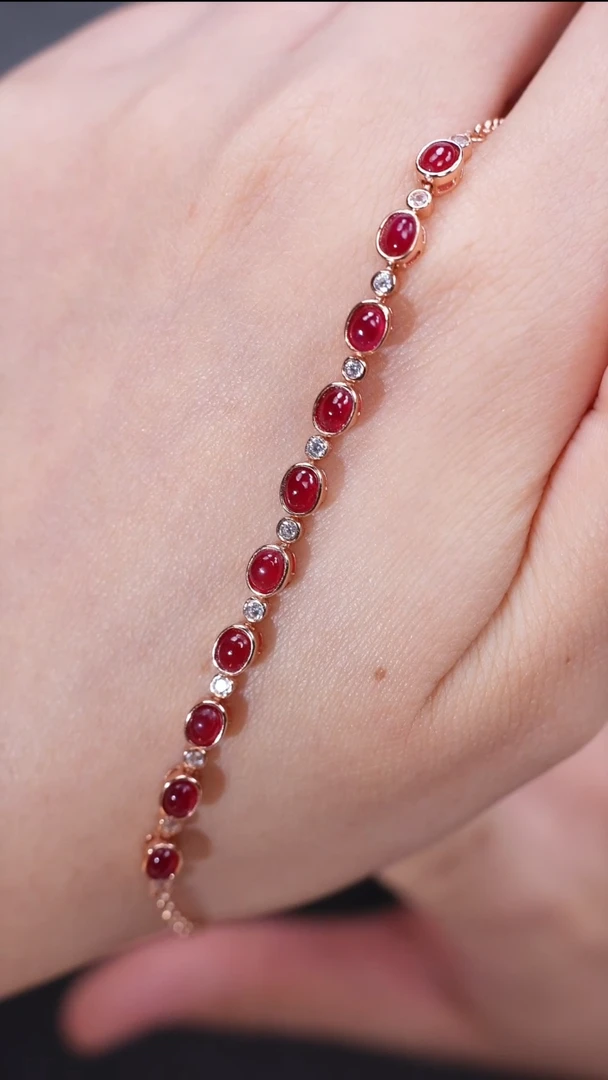 手链银S925镶嵌红宝石手链