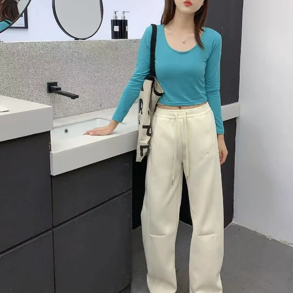 【阔腿裤】2051-2款阔腿裤刺绣字母加长卫裤脚口百搭