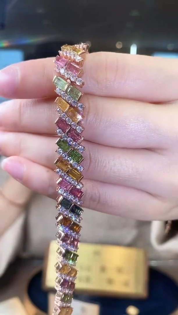 【闪购商品】碧玺手链银S925镶嵌13天然宝石