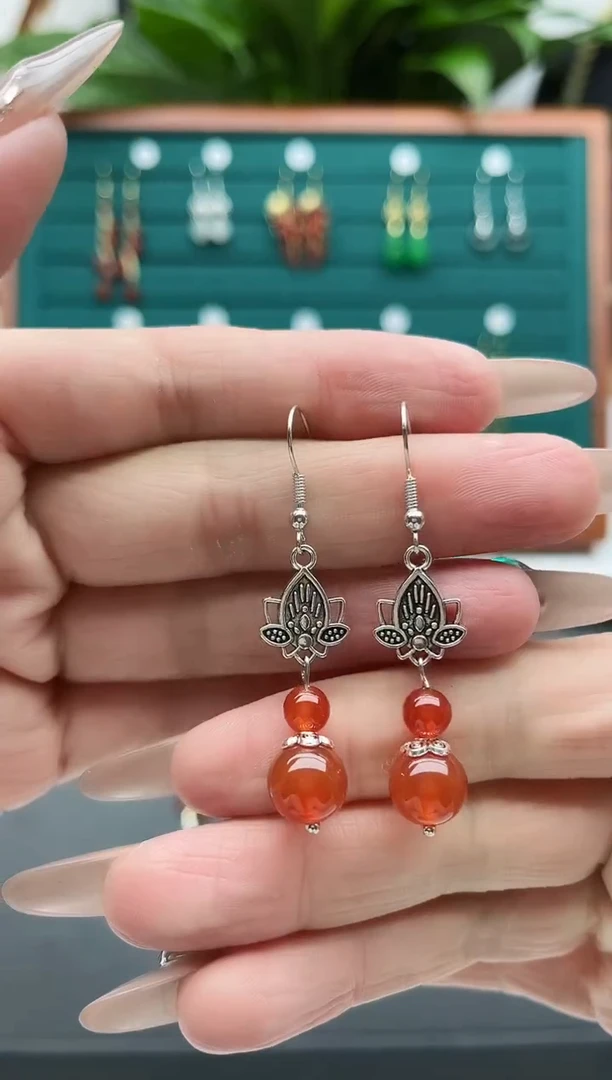 【闪购商品】南红玛瑙耳饰银S925镶嵌6508