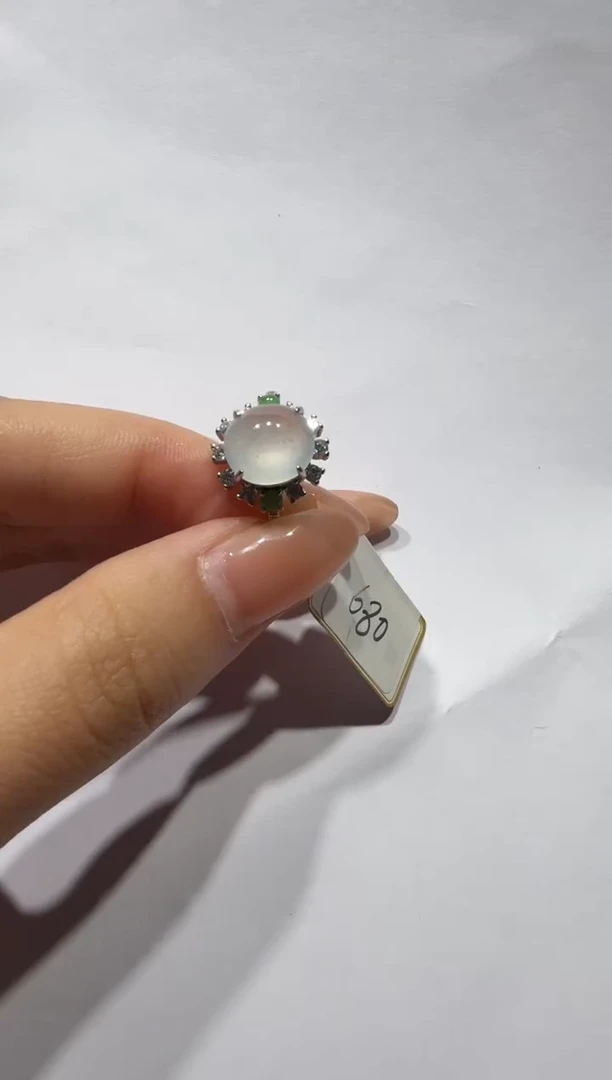银S925镶嵌戒指翡翠通体925银镶缅甸A货翡翠戒指