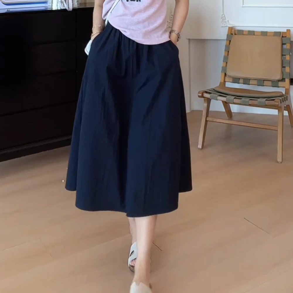 2025夏季新款慵懒风a字版拼接高腰山本裙中长款裙子
