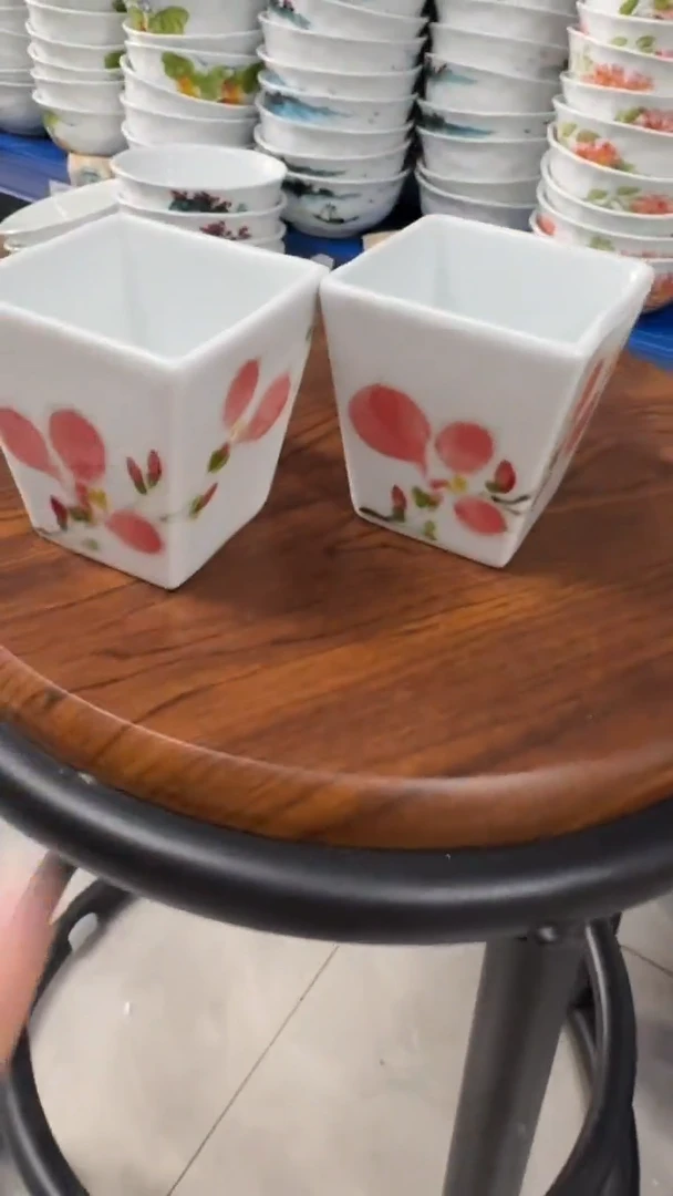瓷片景德镇高温釉中彩-八方杯一对粉玉兰