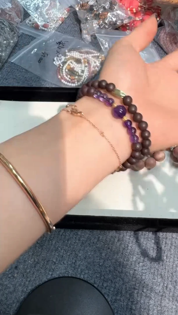 水晶手链银S925镶嵌A096降真香紫水双圈款