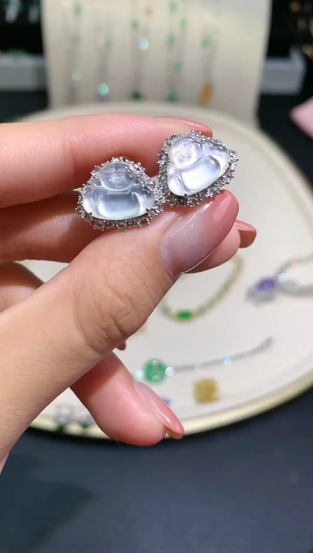 翡翠18K金镶嵌耳饰耳饰A171|13800