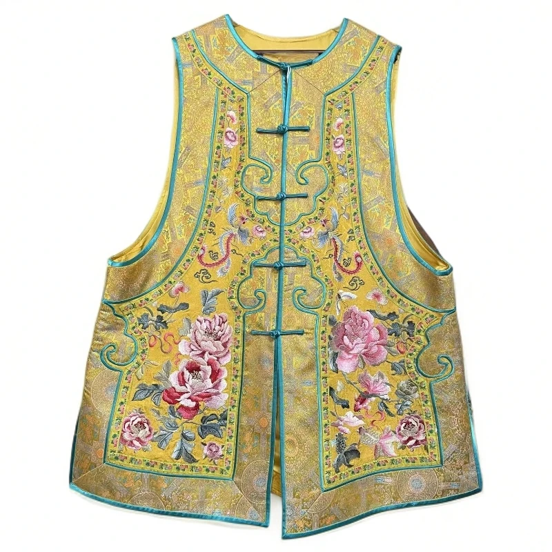 瑜玥传琦原创新款凤穿牡丹中国风中开马甲前后满绣大袖笼女款