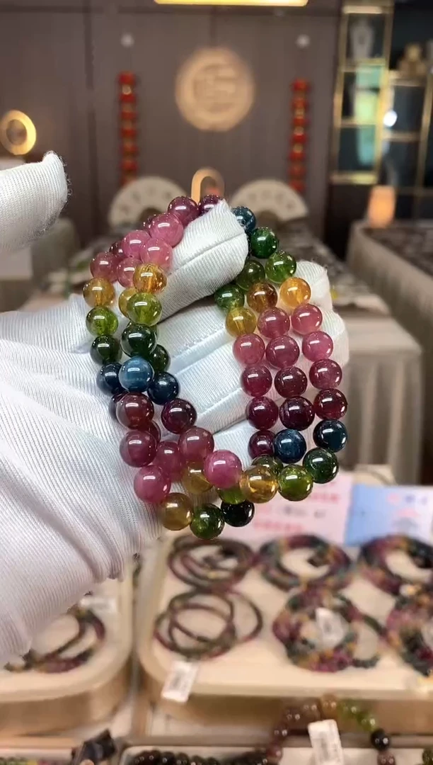 未镶嵌冰透体老矿碧玺彩虹三圈手串8mm+碧玺多样性发一条xion