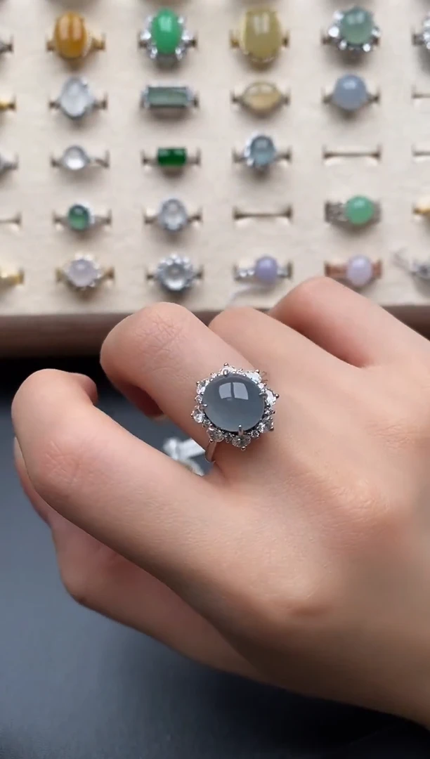 银S925镶嵌戒指翡翠一物一证一礼盒