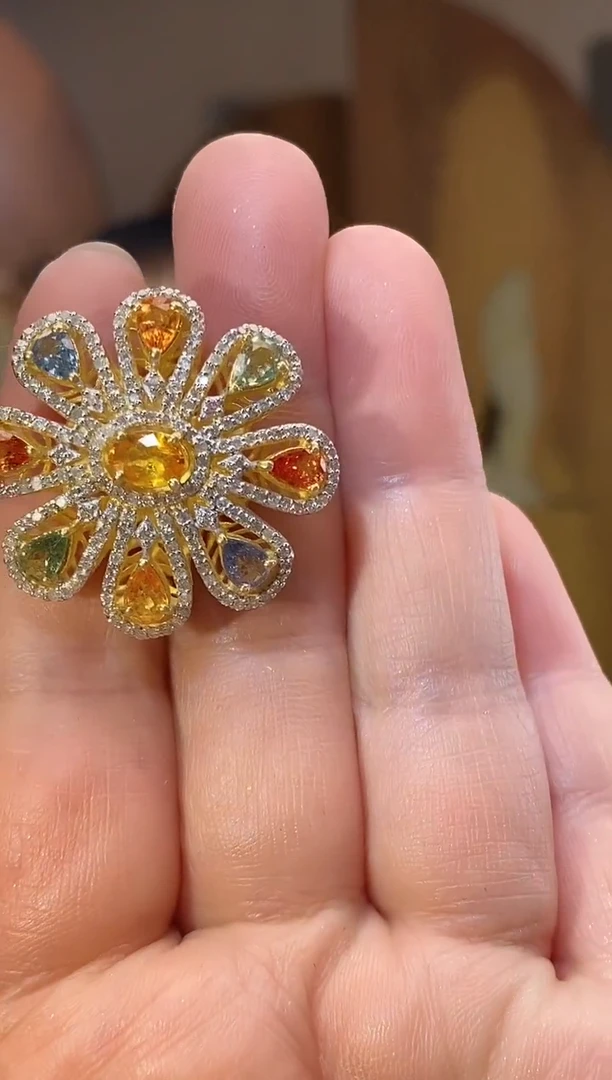 戒指彩色蓝宝石未镶嵌天然彩色 蓝宝石戒指