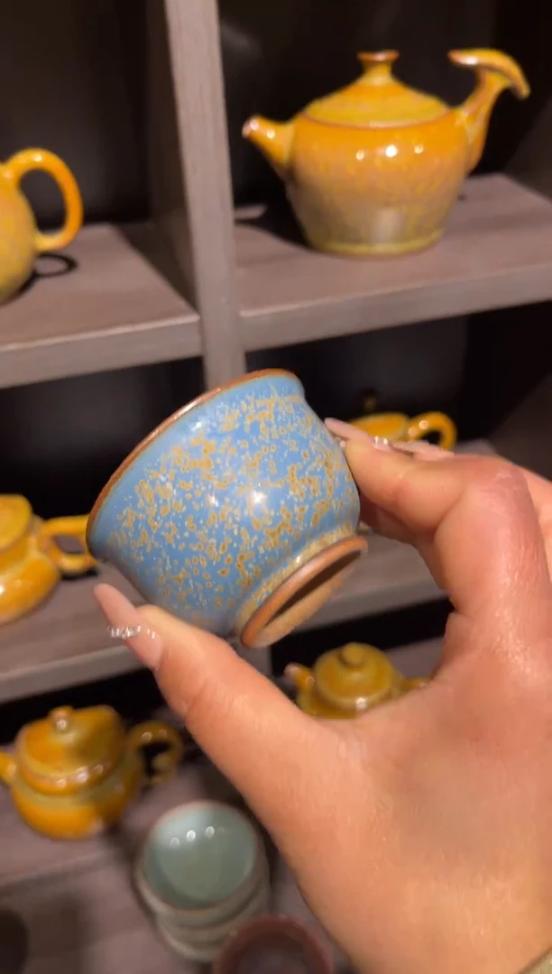 【闪购商品】瓷片钧尚源孔雀蓝釉色客杯