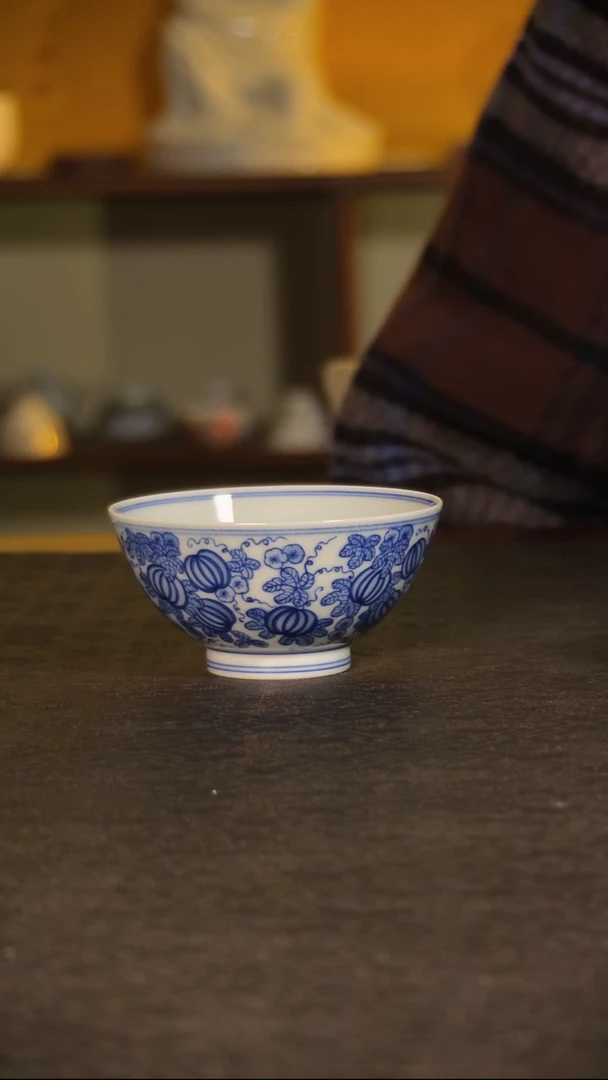 繁色柴窑青花瓜瓞绵绵主人杯lxt