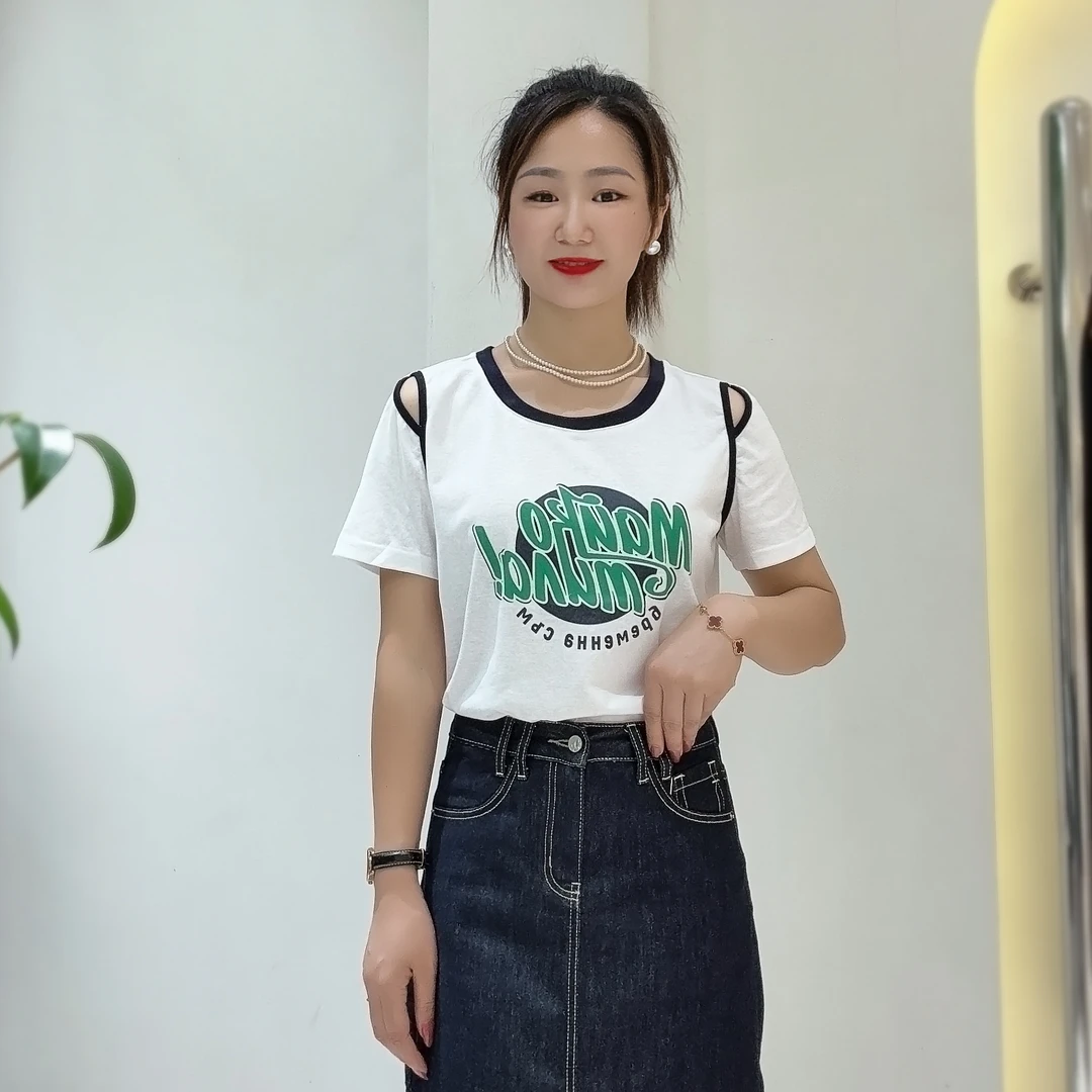 2025夏季新款字母印花镂空短袖t恤女宽松显瘦体恤洋气时尚上衣女